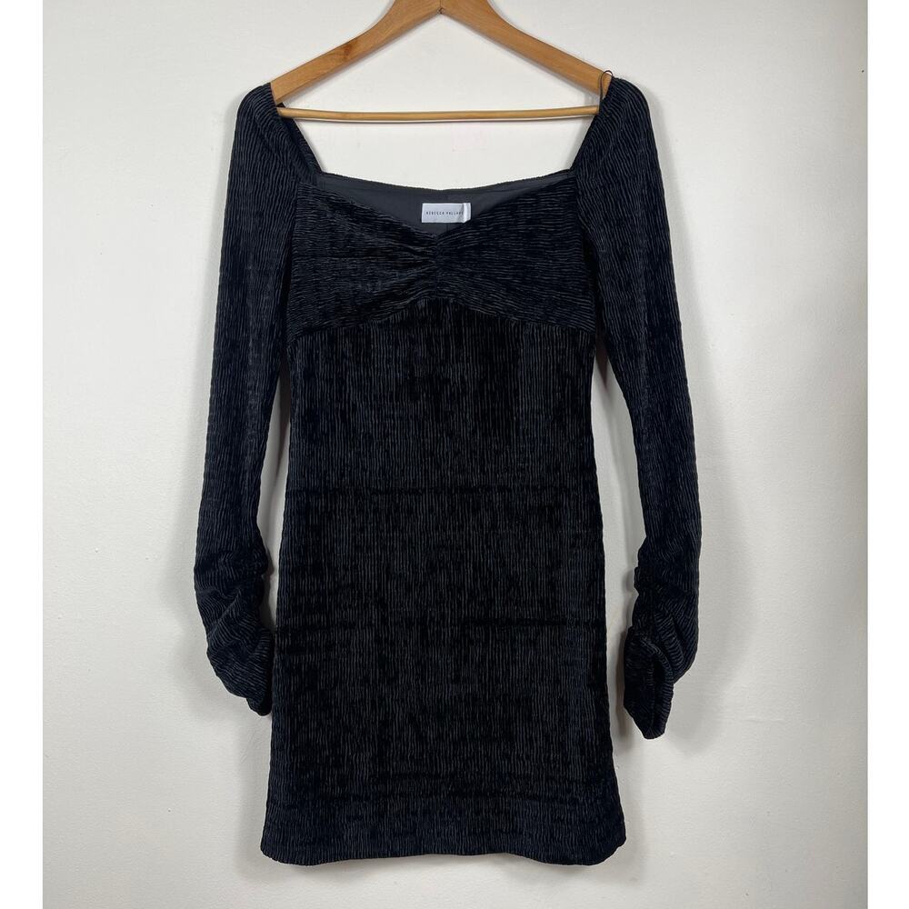 New Rebecca Vallance Senna Ribbed Velvet Mini Dress in Black Women's Size 8 - Picture 4 of 11